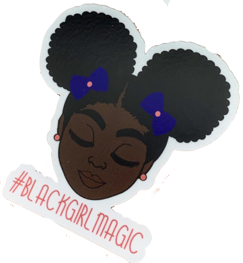 Sticker: #blackgirlmagic mit blauer Schleife (groß)