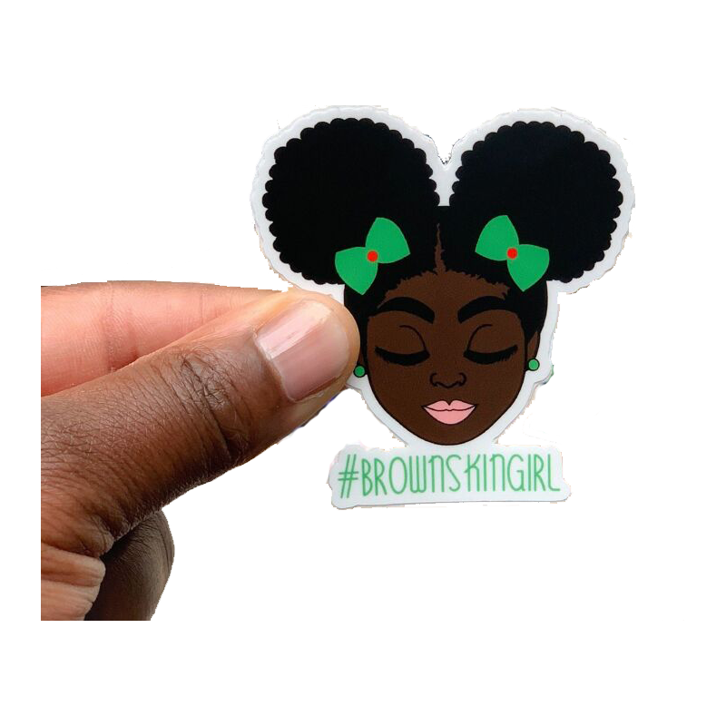 Sticker: #brownskingirl mit grünen Schleifen