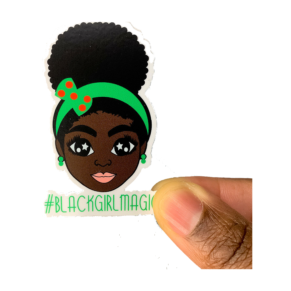 Sticker: #blackgirlmagic mit grünem Haarreifen (groß)