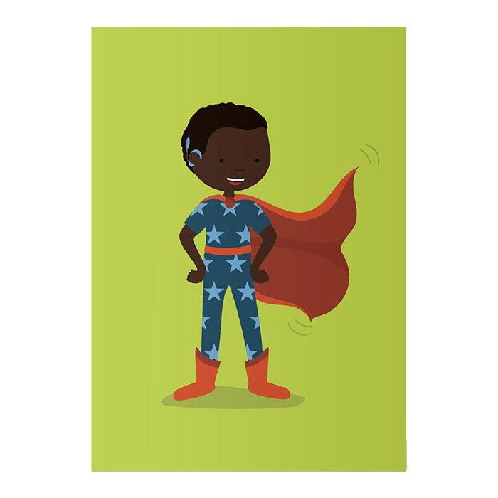 Superheld mit Cape, grün (Postkarte)